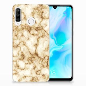 Huawei P30 Lite TPU Siliconen Hoesje Marmer Goud