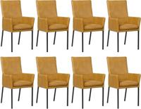 Set van 8 Cognac leren moderne eetkamerstoelen Royal - poot vierkant zwart - Granada leer Amber (cognac leer) - thumbnail