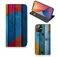 iPhone 12 | iPhone 12 Pro Book Wallet Case Wood Heart - Cadeau voor je Vriend - thumbnail