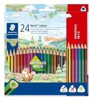 STAEDTLER Noris Colour kleurpotlood (verhoogde breukvastheid, driehoekige vorm, aantrekkelijk design, ergonomisch zacht oppervlak, WOPEX-materiaal, bonusset met 24 briljante pennen in kartonnen doos),