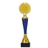 Luxe trofee/prijs - goud/blauw middenstuk - kunststof - 32 x 8 cm   -