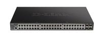 D-Link DGS-1250-52XMP, 52-Port Layer 2/3 Smart Managed PoE Gigabit Switch (48 x 10/100/1000 Mbit/s BaseT PoE+ Port, 4 x 10G OptiPlex + slot, 370W PoE-capaciteit, 19 inch metalen behuizing)