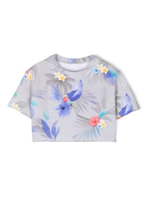 Lapin House T-shirt van stretch-katoen met bloemenprint - Grijs