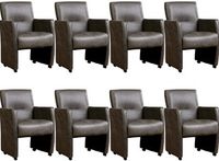 Set van 8 Donkergrijze leren moderne eetkamerfauteuils Pleasure - Vintage Leer Grey (donkergrijs leer)