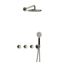 Hotbath Cobber X complete thermostatische douche inbouwset cobberx 70 met 2 stopkranen met ronde handdouche, geborsteld nikkel