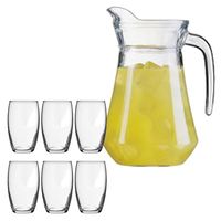 Luminarc schenkkan/waterkan van glas 1.6 liter met 6x waterglazen van 360 ml - thumbnail