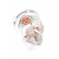 ARIAS Elegance ARI60871 Babypop met vinyl lichaam, 33 cm, jurk in beige en wit, met bijpassende deken, fopspeen en deken, speelgoed voor kinderen van alle leeftijden
