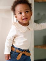 Baby T-shirt met lange mouwen en claudinekraag lichtbeige