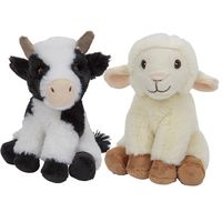 Pluche boerderijdieren knuffels Koe en Schaap setje van 19 en 17 cm