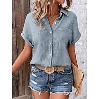 Overhemd Blouse Geklede topjes Dames Zwart Wit Marineblauw Effen nappi Zak Straat Dagelijks Modieus Overhemdkraag Normale pasvorm S Lightinthebox - thumbnail