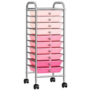 Opbergtrolley met 10 lades mobiel kunststof ombre roze