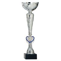 Luxe trofee/prijs beker met blauw accent - zilver - kunststof - 32 x 10 cm - sportprijs   -