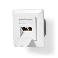 Netwerk Wanddoos | Inbouw | 2 x RJ45 Female | CAT6a | Recht | Goud Verguld | PVC | Wit | Doos - thumbnail