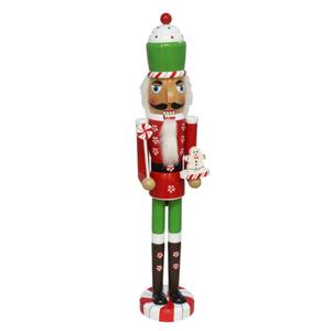 Notenkraker decoratie figuur/beeld - 10 x 9 x 55 cm - rood/groen - hout - kerstbeeld