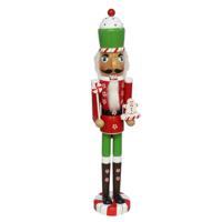 Notenkraker decoratie figuur/beeld - 10 x 9 x 55 cm - rood/groen - hout - kerstbeeld - thumbnail