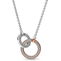 Pandora 382778C01 Ketting Signature Two tone Intertwined Circles zilver-zirconia rosekleurig-wit 45 cm