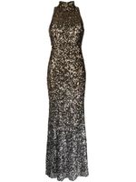 Badgley Mischka robe longue ornée de sequins à dos nu