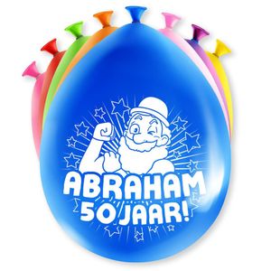 8x stuks Abraham/50 jaar feest ballonnen - diverse kleuren - latex - ca 30 cm