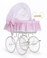 Brocante Rieten Wieg/Kinderwagen Dots Roze