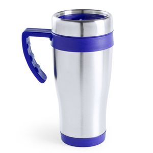 Warmhoudbeker/thermos isoleer&amp;nbsp;koffiebeker/mok - RVS - zilver/blauw - 450 ml   -