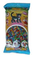 Hama Perlen 205-54 strijkkralen zak met ca. 6.000 kleurrijke midi knutselkralen met een diameter van 5 mm in transparant glittermix, creatief knutselplezier voor groot en klein