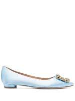 Manolo Blahnik jewel buckled satin ballerina shoes - Bleu