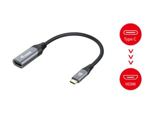 Equip 133492 video kabel adapter 0,15 m USB Type-C HDMI Zwart, Grijs