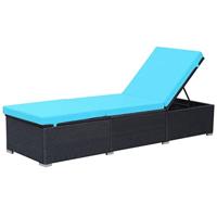 vidaXL Ligbed Poly Rattan Zwart en Blauw Ligstoel Lig Bed Ligbedden Lounger