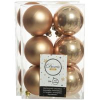 24x stuks kunststof kerstballen toffee bruin 6 cm glans/mat