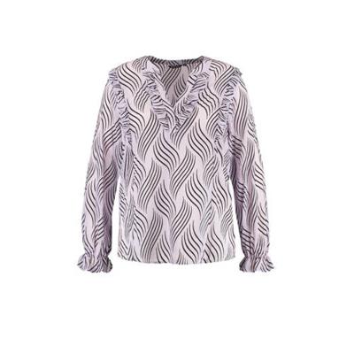 MS Mode semi-transparante top met all over print en volant lila/wit MS Mode semi-transparante top met all over print en volant lila/wit