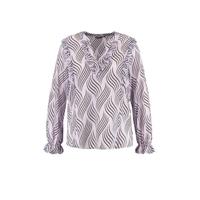 MS Mode semi-transparante top met all over print en volant lila/wit