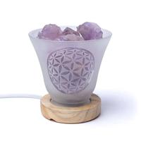 Edelsteenlamp met Flower of Life (12 x 12 cm_ - incl. kabel en LED lamp