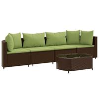 vidaXL 5-delige Loungeset met kussens poly rattan bruin, tuinset, tuinmeubel, terrasset, tuinbank, terrasmeubel, loungebank, loungeset tuin