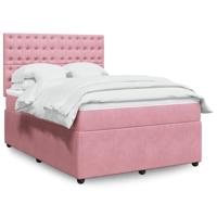 vidaXL Boxspring met matras fluweel roze 160x200 cm, boxspring, ledikant, bedframe, bed, boxspring bed, bedbodem, seniorenbed, senioren bed