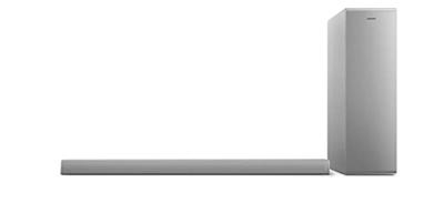 Philips Audio TAB6405/10 B6405/10 SoundBar met Draadloze Subwoofer (2.1-Kanaals, 140 W Uitgangsvermogen, Bluetooth, Dolby Audio, HDMI ARC, Superslank Design, Gentegreerde Wandsteunen) - Zilver