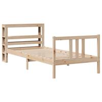 vidaXL Bedframe met hoofdbord massief grenenhout 75x190 cm, bed, ledikant, massief houten bedframe, bedbodem, bed frame, slaapmeubel, eenpersoonsbed