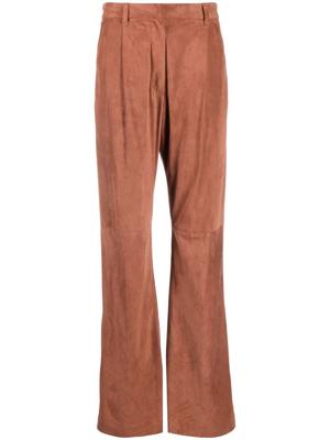 Brunello Cucinelli pantalon palazzo en cuir à coupe quatre poches - Marron