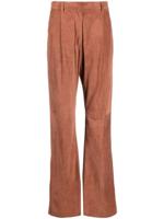 Brunello Cucinelli pantalon palazzo en cuir à coupe quatre poches - Marron