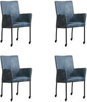 Set van 4 Blauwe leren moderne eetkamerstoelen Comfort - Kenia Leer Denim (blauw leer)