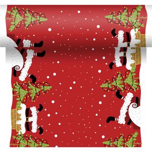 2x stuks kerst thema tafellopers/placemats rood met kerstmannen en kerstbomen 40 x 480 cm