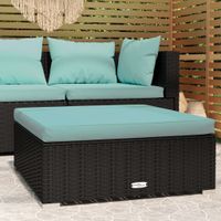 Tuinvoetenbank met kussen 70x70x30 cm poly rattan zwart