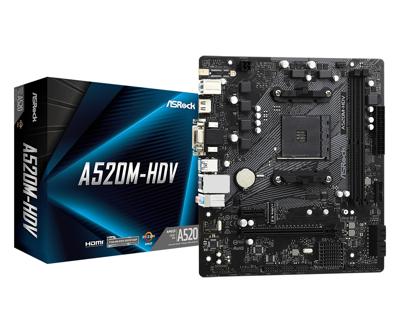 A520M-HDV - Moederbord - Micro ATX - AM4 Socket - A520 – Gigabit Lan - HD Audio – USB 3.2 Gen2 - D-Sub, DVI-D, HDM