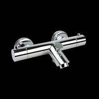 Badkraan Salina 15cm Hartafstand Thermostatisch Opbouw Rond Chroom 2 Greeps met Onderuitloop