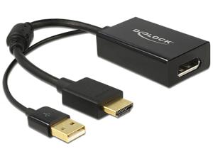 Delock 62667 HDMI / DisplayPort Adapter [1x HDMI-stekker - 1x DisplayPort bus] Zwart Vergulde steekcontacten, Met Ferrietkern 25.00 cm