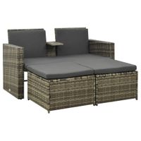 3-delige Loungeset met kussens poly rattan grijs - thumbnail