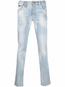 Philipp Plein jean Super Straight à effet délavé - Bleu