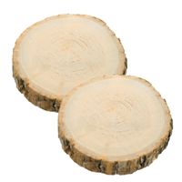 Decoratie boomschijf met schors - 2x - hout - D17 x H2 cm - rond - thumbnail