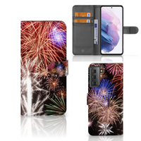 Samsung Galaxy S21 Plus Wallet Case met Pasjes Vuurwerk - thumbnail