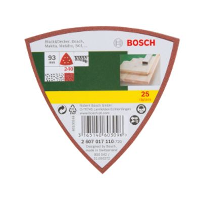 Bosch Accessories 2607017110 Deltaschuurpapier Met klittenband, Geperforeerd Korrelgrootte (num) 240 Hoekmaat 93 mm 25 stuk(s)