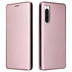 Sony Xperia 10 V Flip Hoesje - Koolstofvezel - Rose Gold